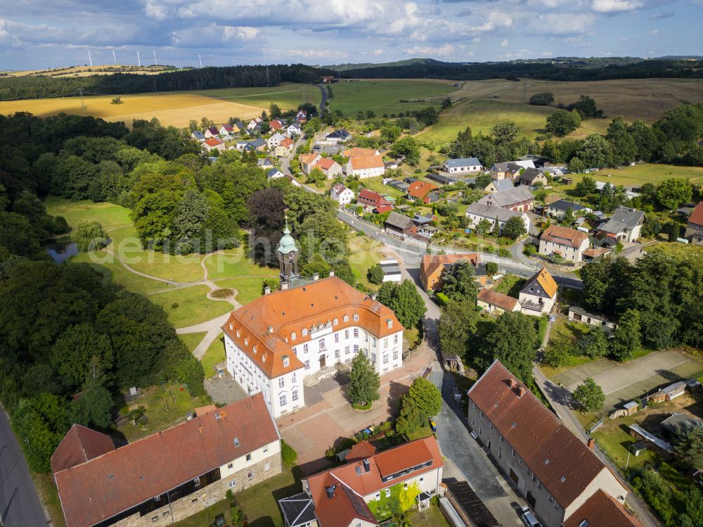 Glashütte from above - Reinhardtsgrimma Castle is a baroque castle in the Reinhardtsgrimma district of the town of Glashuette in the Saxon Switzerland-East Ore Mountains district in Glashuette in the state of Saxony, Germany