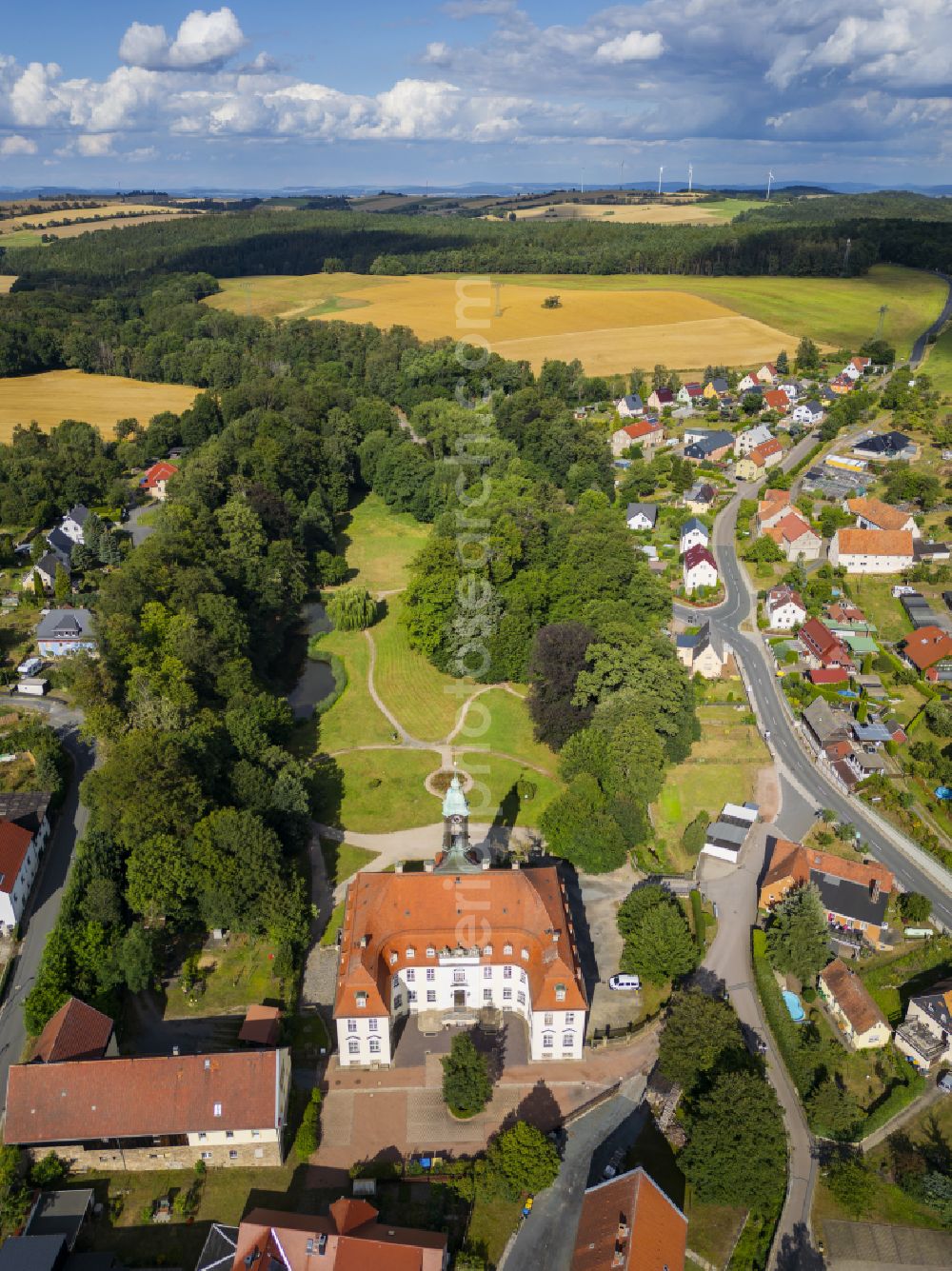 Aerial image Glashütte - Reinhardtsgrimma Castle is a baroque castle in the Reinhardtsgrimma district of the town of Glashuette in the Saxon Switzerland-East Ore Mountains district in Glashuette in the state of Saxony, Germany