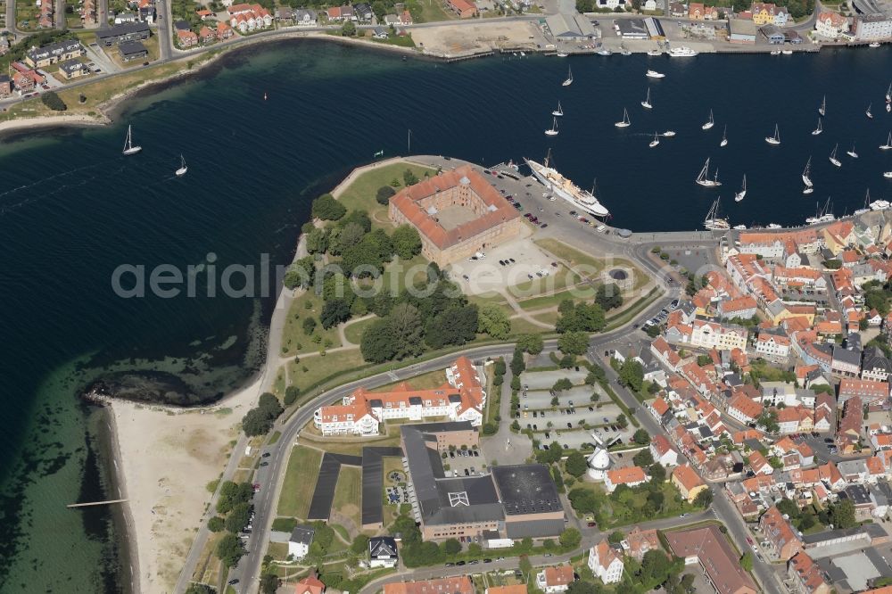 Aerial image Sonderburg - Castle and harbor with the royal yacht in Sonderborg in Denmark