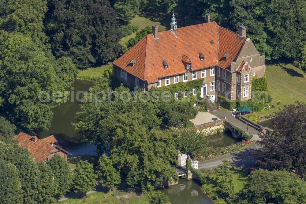 Ahlen from above - View at the castle House Vorhelm in the district Vorhelm at Ahlen in North Rhine-Westphalia. Since 1974, the castle belongs to the family of the realm count of Schall- Riaucour