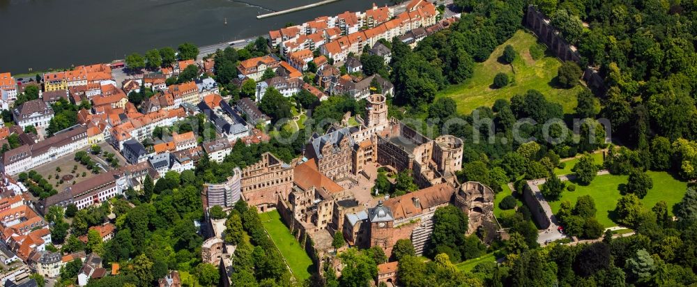 Aerial image Heidelberg - Schloss Heidelberg Castle with garden situated on the Old Town in Heidelberg in Baden-Wuerttemberg