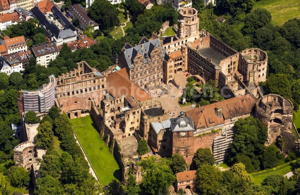 Heidelberg from the bird's eye view: Schloss Heidelberg Castle with garden situated on the Old Town in Heidelberg in Baden-Wuerttemberg