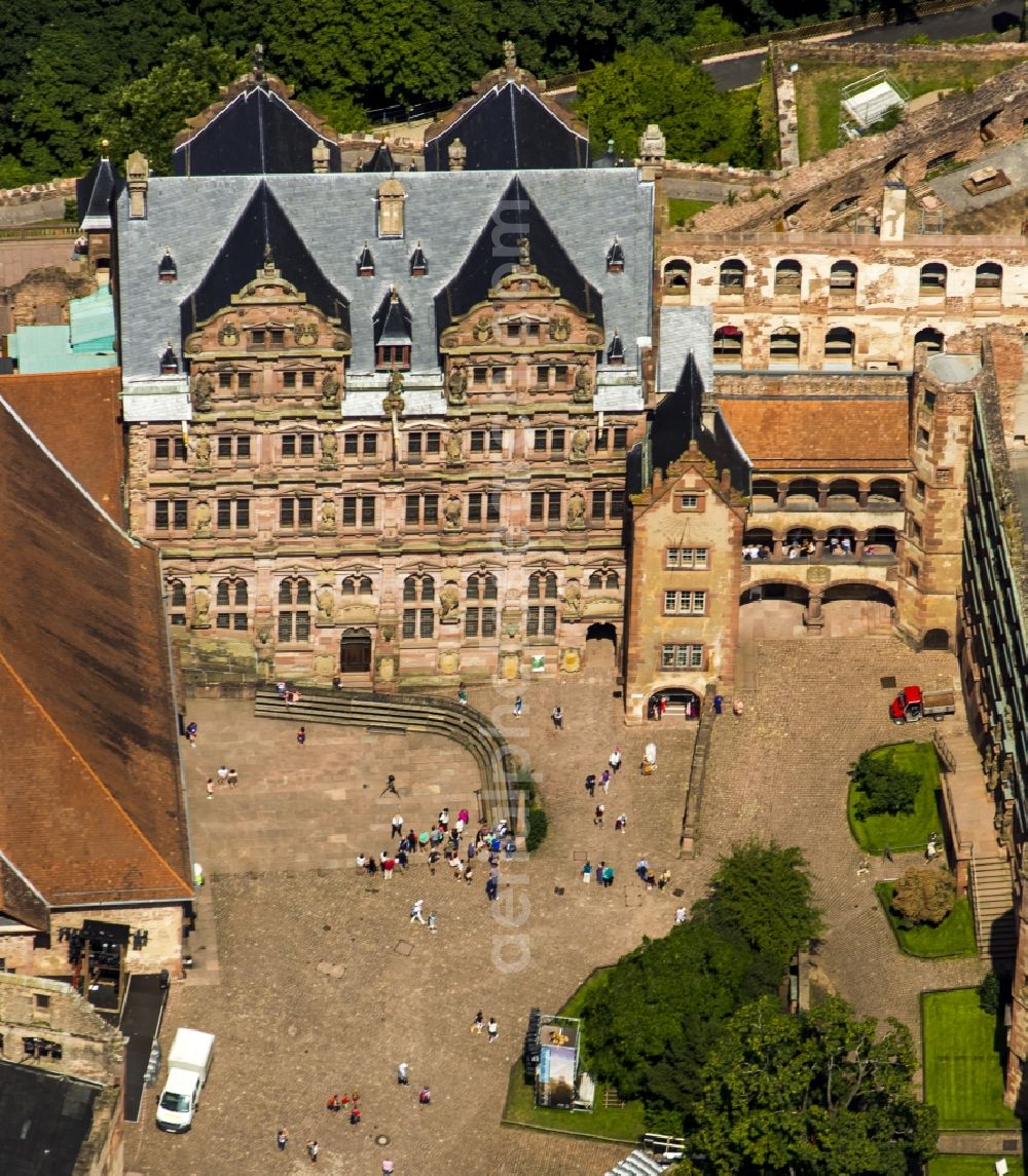 Aerial image Heidelberg - Schloss Heidelberg Castle with garden situated on the Old Town in Heidelberg in Baden-Wuerttemberg