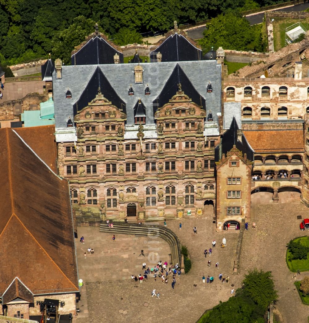 Aerial photograph Heidelberg - Schloss Heidelberg Castle with garden situated on the Old Town in Heidelberg in Baden-Wuerttemberg