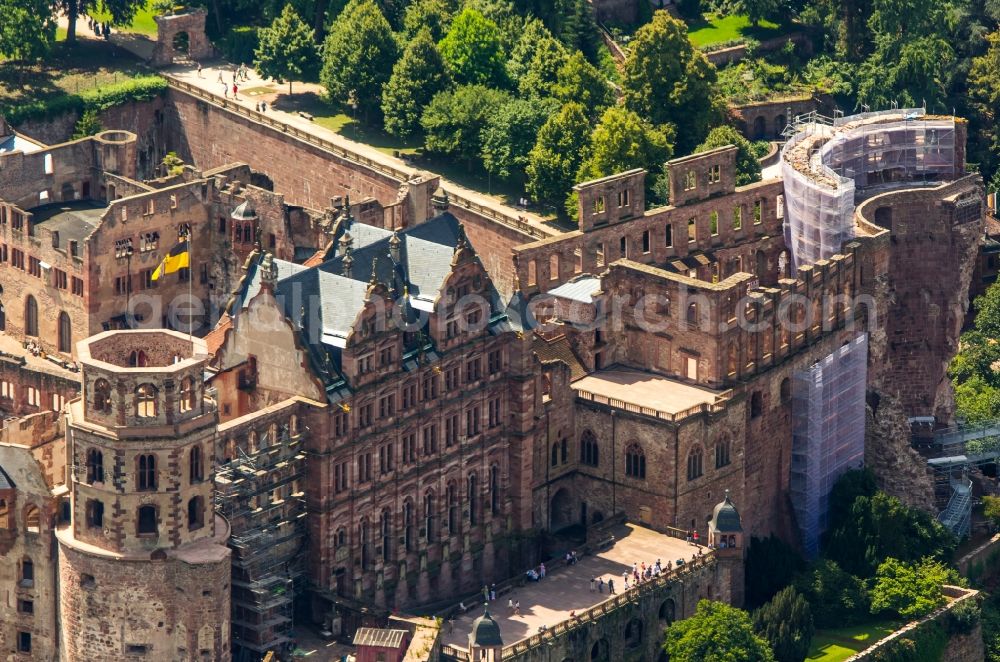 Heidelberg from above - Heidelberg Castle with garden situated on the Old Town in Heidelberg in Baden-Wuerttemberg