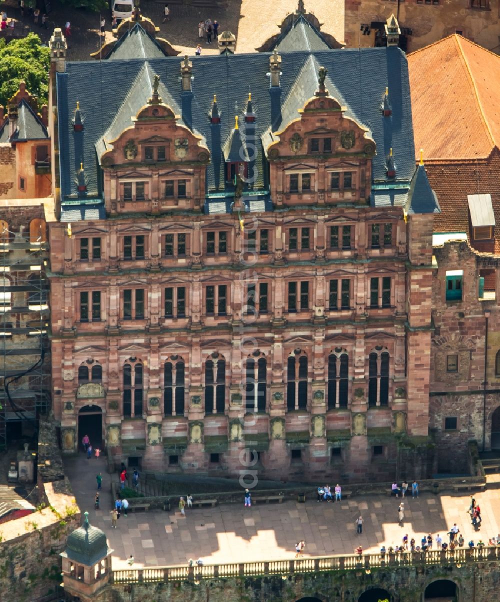 Heidelberg from above - Heidelberg Castle with garden situated on the Old Town in Heidelberg in Baden-Wuerttemberg