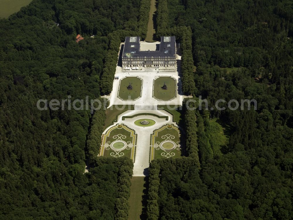 Chiemsee from above - View of the Herrenchiemsee castle on the island of Herrenchiemsee in Bavaria