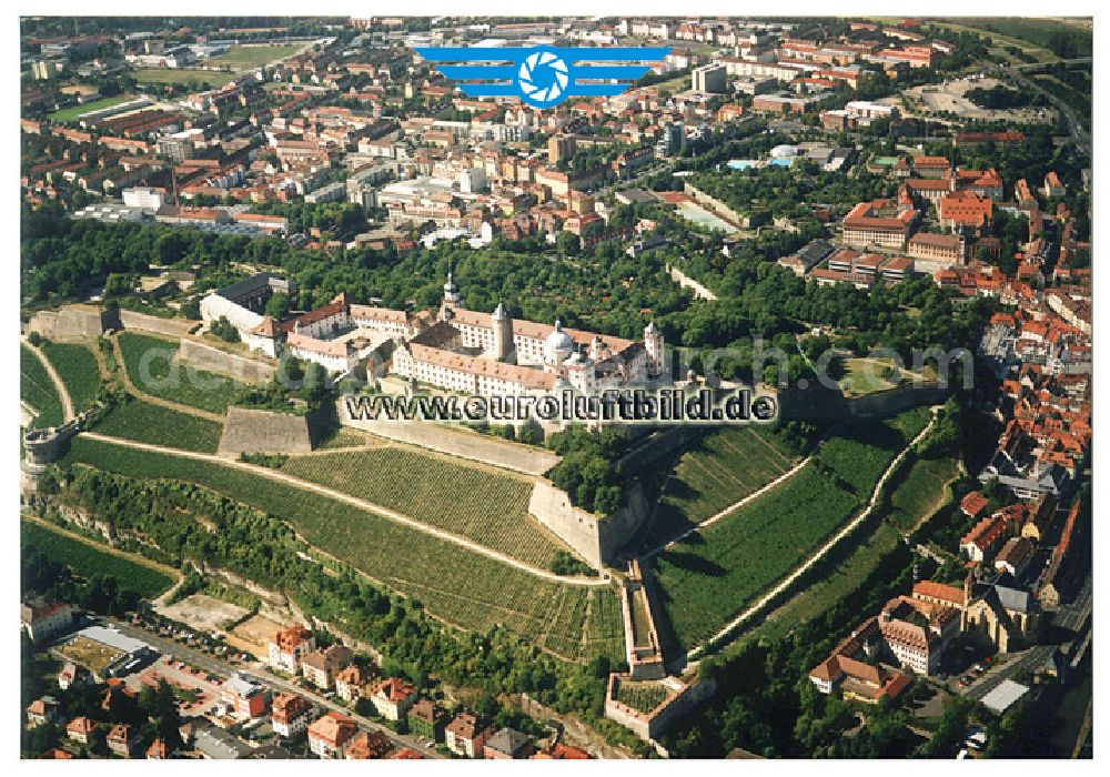 Aerial image Würzburg / Bayern - Würzburg mit dem Stadtzentrum. chloss- und Gartenverwaltung Würzburg Residenzplatz 2, Tor B 97070 Würzburg (09 31) 3 55 17-0 Fax (09 31) 5 19 25 sgvwuerzburg@bsv.bayern.de Vorstand: Herr Weiler (zuständig für: Residenz und Hofgarten Würzburg mit Rosenbachpark - Festung Marienberg mit Fürstengarten, Würzburg - Schloss und Hofgarten Veitshöchheim )