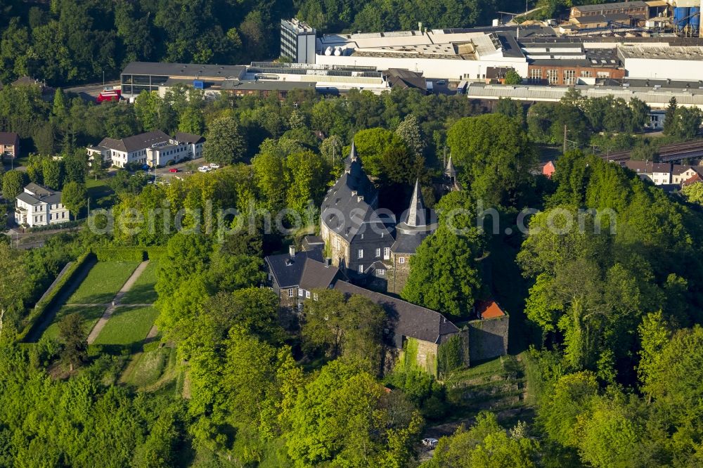 Hagen from above - View of the Castle Hohenlimburg in Hagen in the state North Rhine-Westphalia. The Castle Hohenlimburg is a former hill castle at the Schlossberg. It is one of the few castles in Westphalia, which are widely preserved in their origin structure