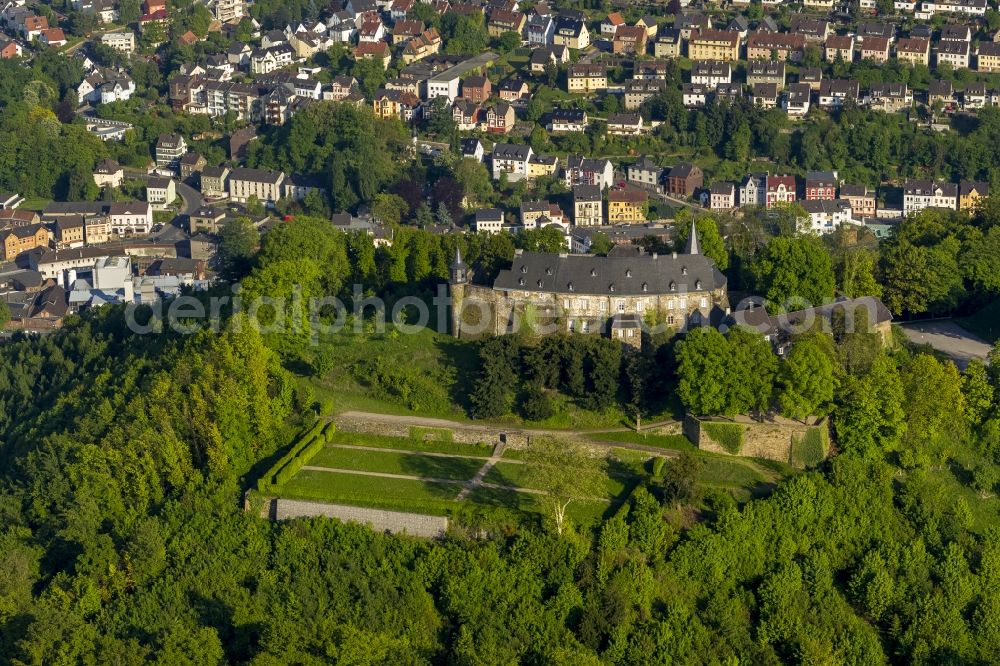 Hagen from above - View of the Castle Hohenlimburg in Hagen in the state North Rhine-Westphalia. The Castle Hohenlimburg is a former hill castle at the Schlossberg. It is one of the few castles in Westphalia, which are widely preserved in their origin structure