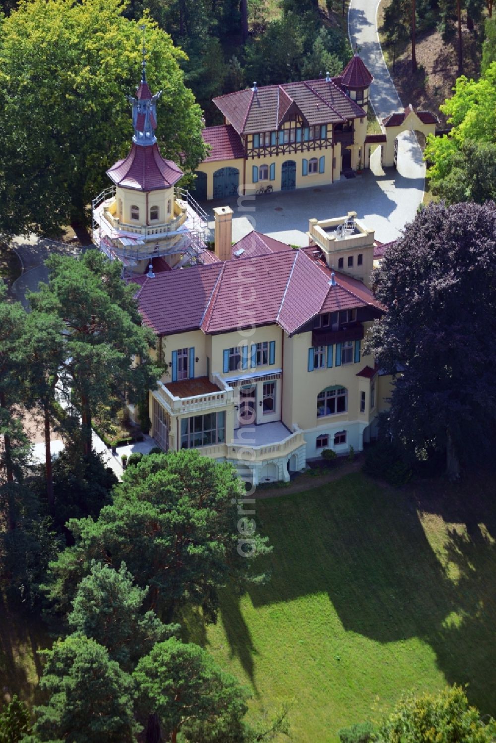 Storkow from above - View of the Castle Hubertushöhe Storkow in Brandenburg