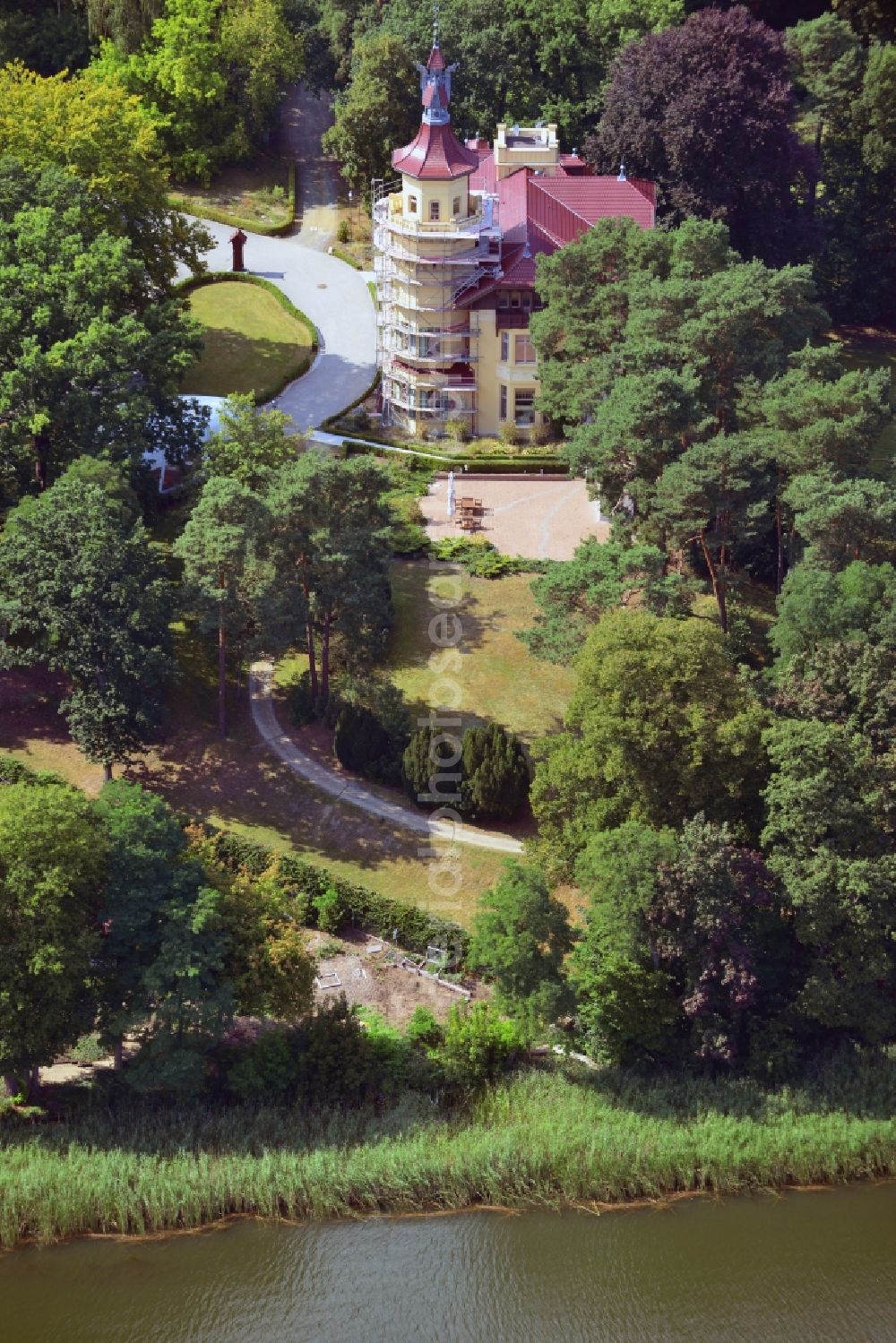 Storkow from above - View of the Castle Hubertushöhe Storkow in Brandenburg