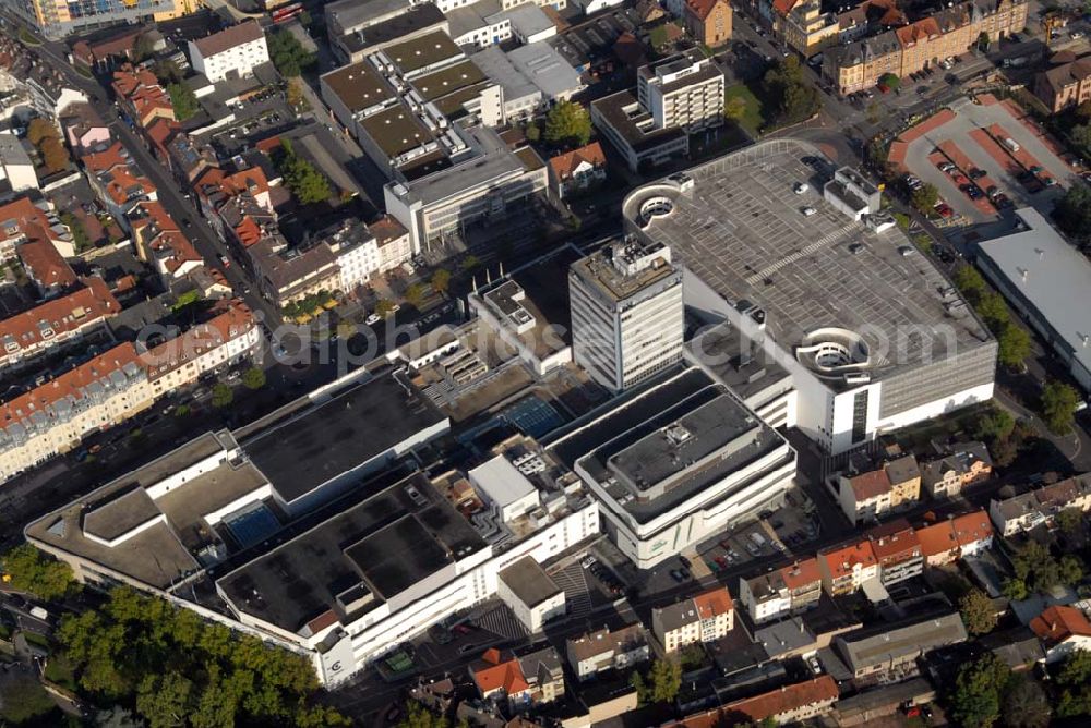 Aerial photograph Aschaffenburg - Blick auf Nordbayerns größtes Einkaufszentrum City-Galerie. Das Einkaufszentrum City-Galerie in Aschaffenburg hat sich in über 30 Jahren zum Mittelpunkt der Stadt entwickelt. Kontakt: Goldbacher Straße 2, 63739 Aschaffenburg Senta Röttger (Sekretärin Center Management) Tel.: (0 60 21)33 64-25