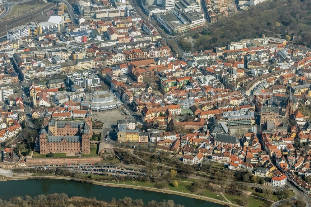 Aschaffenburg from above - View of the castle Johannisburg in Aschaffenburg in the state Bavaria