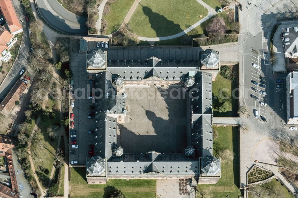 Aschaffenburg from above - View of the castle Johannisburg in Aschaffenburg in the state Bavaria