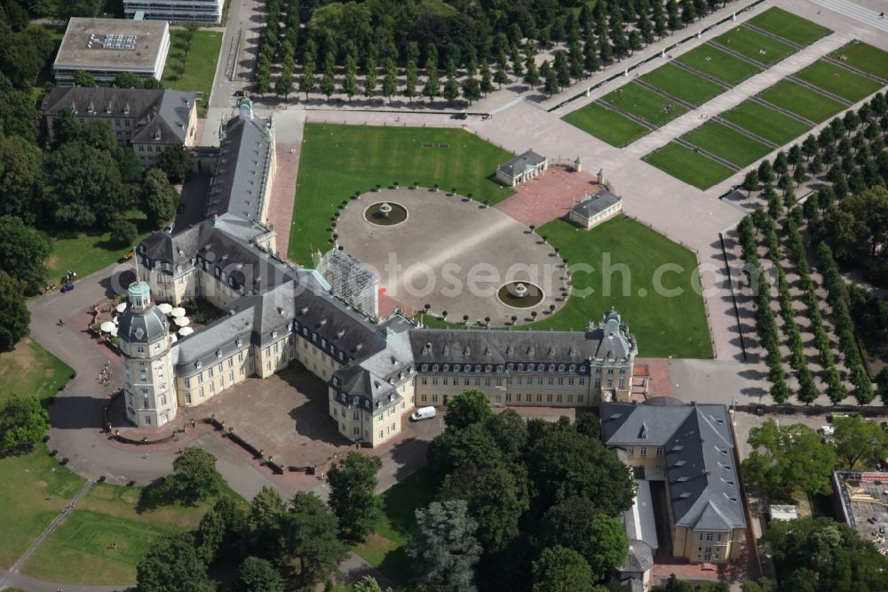 Karlsruhe from above - Grounds and park at the castle of Karlsruhe in Baden-Wuerttemberg