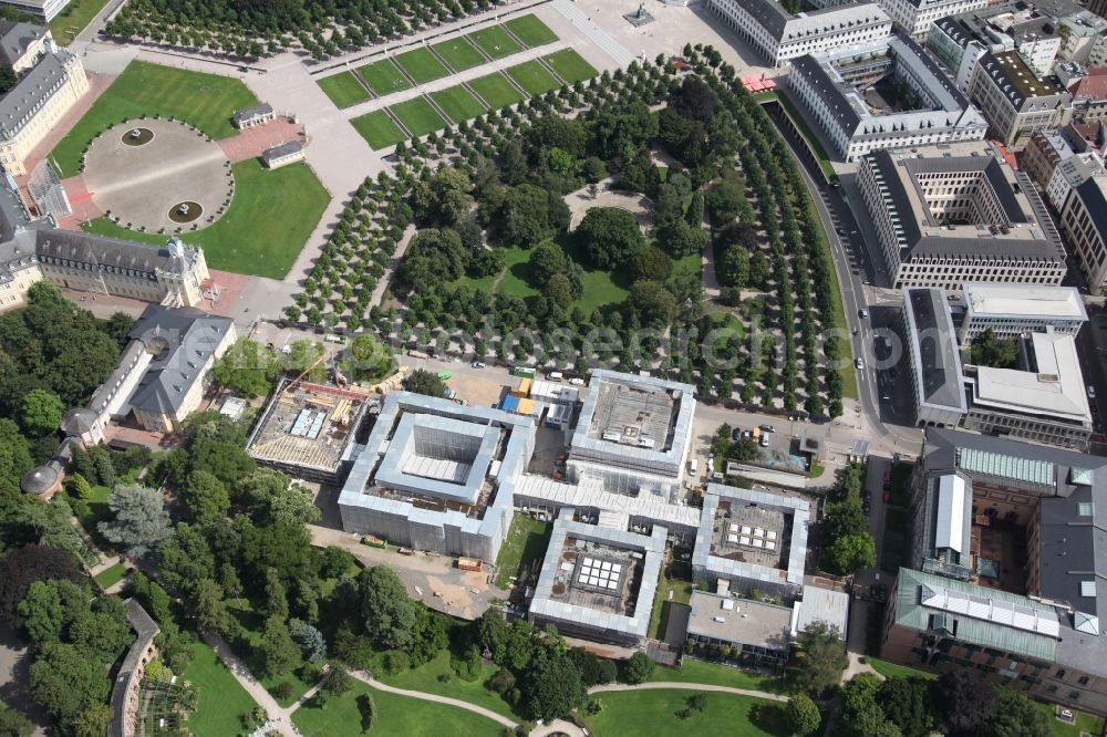 Aerial image Karlsruhe - Grounds and park at the castle of Karlsruhe in Baden-Wuerttemberg