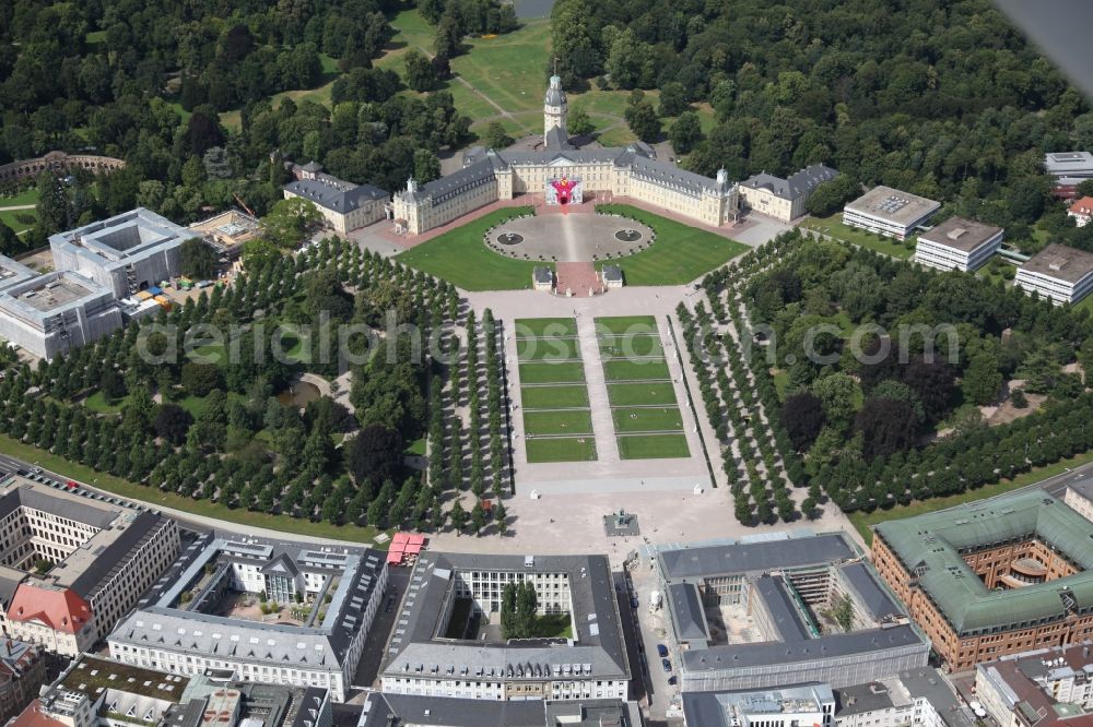 Karlsruhe from above - Grounds and park at the castle of Karlsruhe in Baden-Wuerttemberg