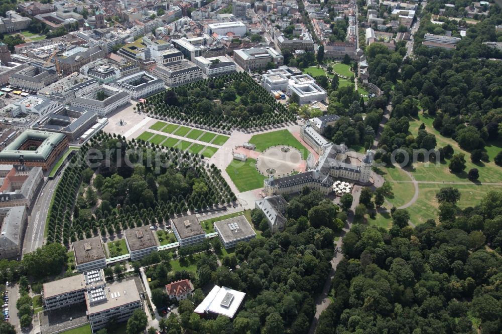 Karlsruhe from the bird's eye view: Grounds and park at the castle of Karlsruhe in Baden-Wuerttemberg