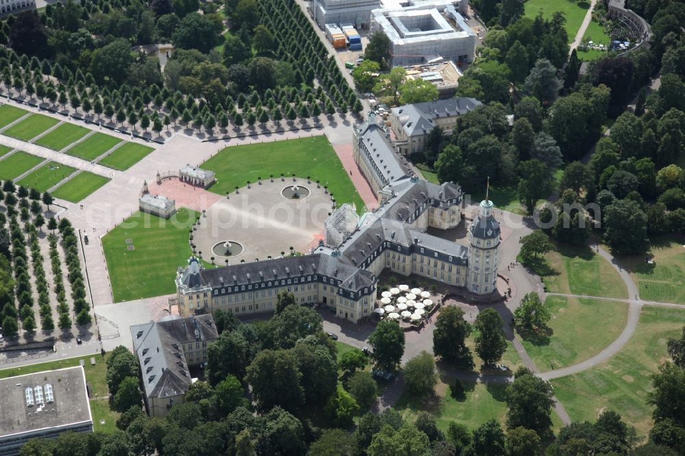 Aerial image Karlsruhe - Grounds and park at the castle of Karlsruhe in Baden-Wuerttemberg