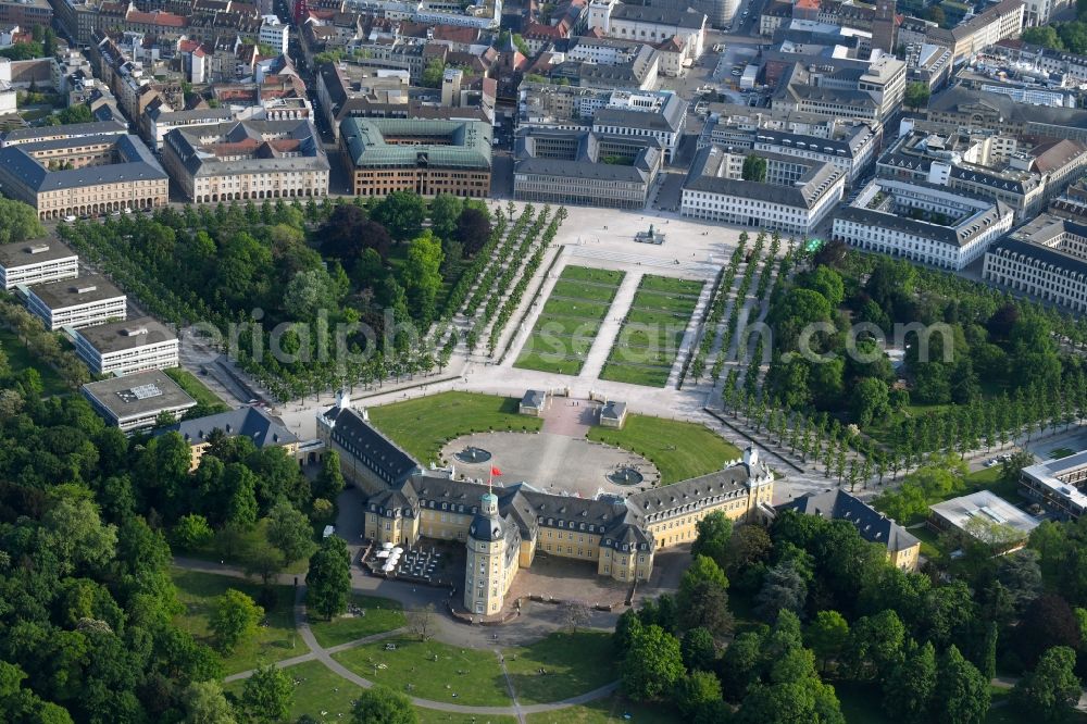 Aerial image Karlsruhe - Grounds and park at the castle of Karlsruhe in Baden-Wuerttemberg