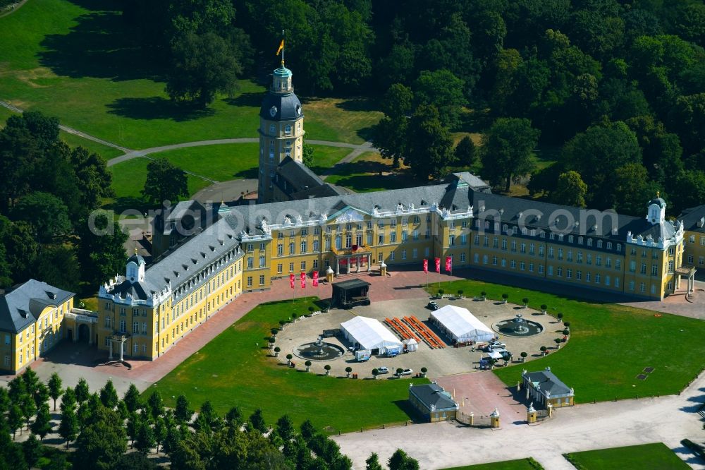 Karlsruhe from above - Grounds and park at the castle of Karlsruhe in Baden-Wuerttemberg