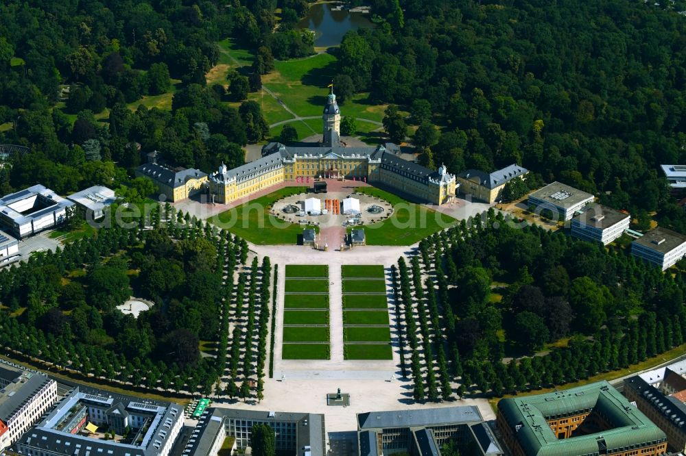 Karlsruhe from the bird's eye view: Grounds and park at the castle of Karlsruhe in Baden-Wuerttemberg