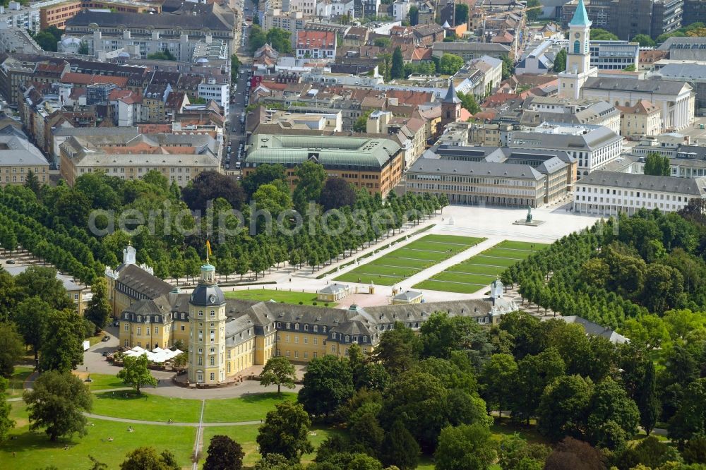 Karlsruhe from the bird's eye view: Grounds and park at the castle of Karlsruhe in Baden-Wuerttemberg