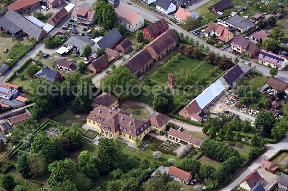 Kleßen-Görne from above - Building complex in the park of the castle Klessen in Klessen-Goerne in the state Brandenburg, Germany