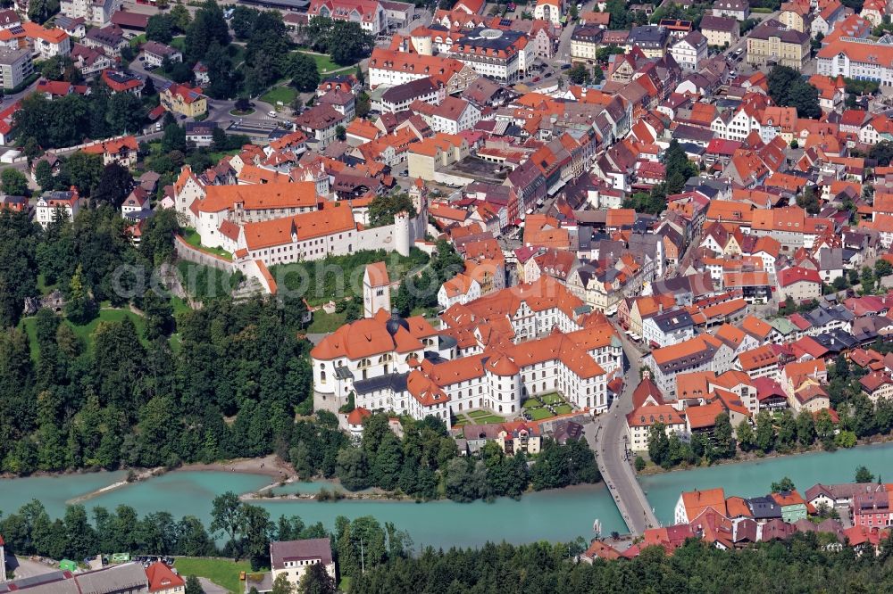 Aerial image Füssen - Old Town area and city center in Fuessen in the state Bavaria, Germany