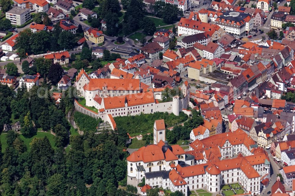 Füssen from above - Old Town area and city center in Fuessen in the state Bavaria, Germany