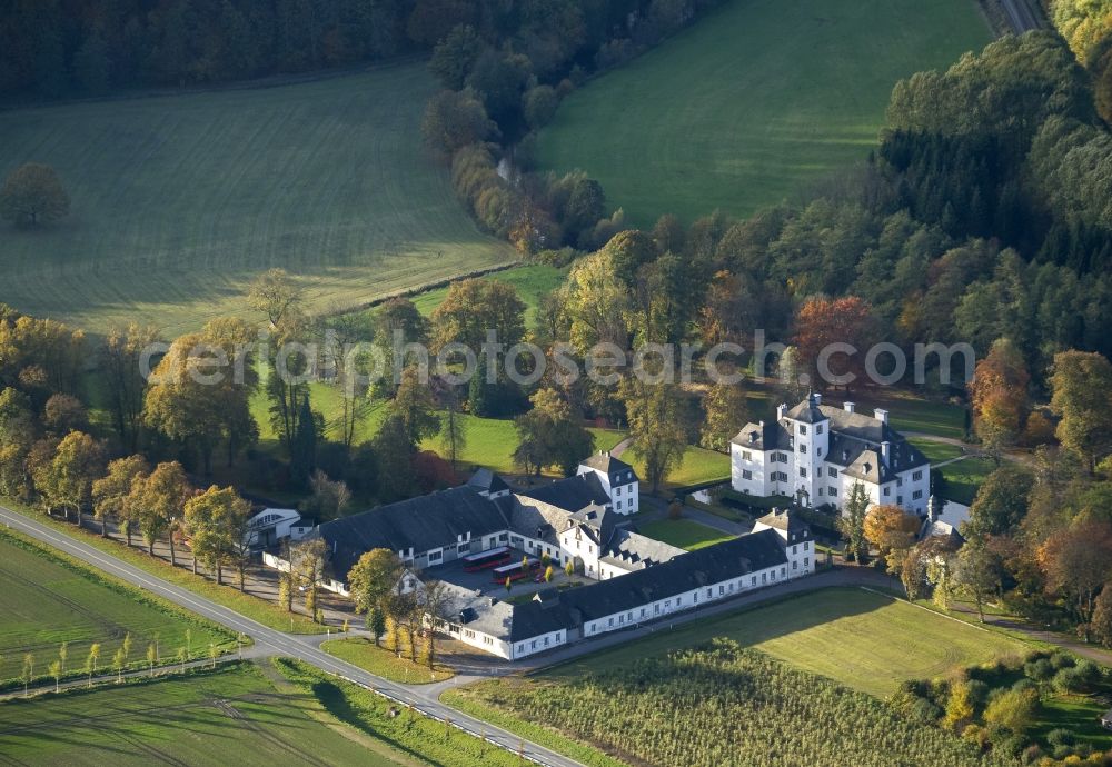 Meschede from above - The Laer castle with chapel Laer in Meschede in the Sauerland region in North Rhine-Westphalia