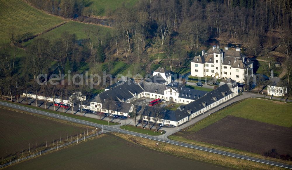 Aerial image Meschede - The Laer castle with chapel Laer in Meschede in the Sauerland region in North Rhine-Westphalia