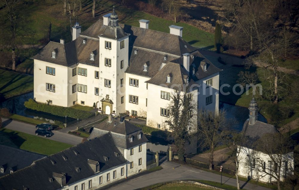 Meschede from above - The Laer castle with chapel Laer in Meschede in the Sauerland region in North Rhine-Westphalia