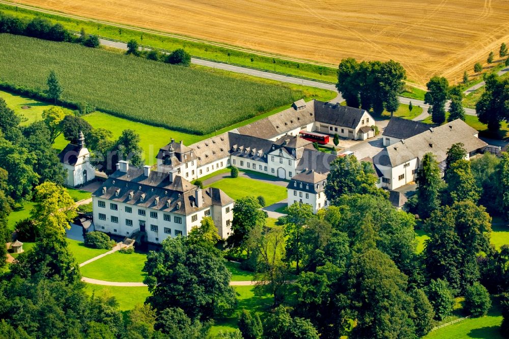 Aerial image Meschede - The Laer castle with chapel Laer in Meschede in the Sauerland region in North Rhine-Westphalia