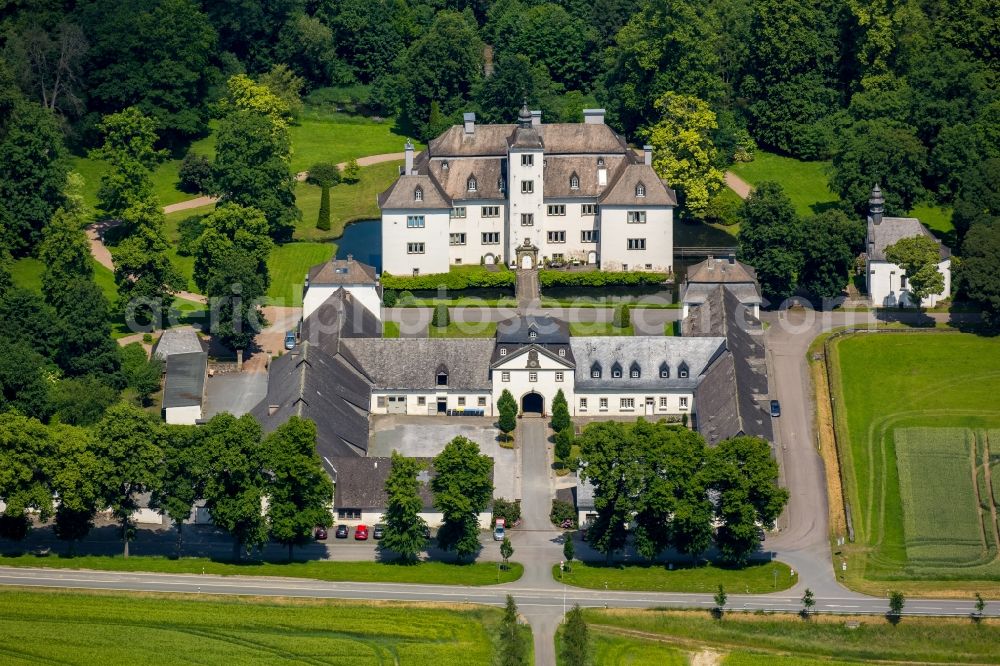 Meschede from above - The Laer castle with chapel Laer in Meschede in the Sauerland region in North Rhine-Westphalia