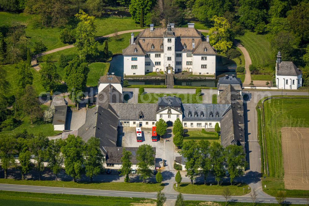 Meschede from above - The Laer castle with chapel Laer in Meschede in the Sauerland region in North Rhine-Westphalia