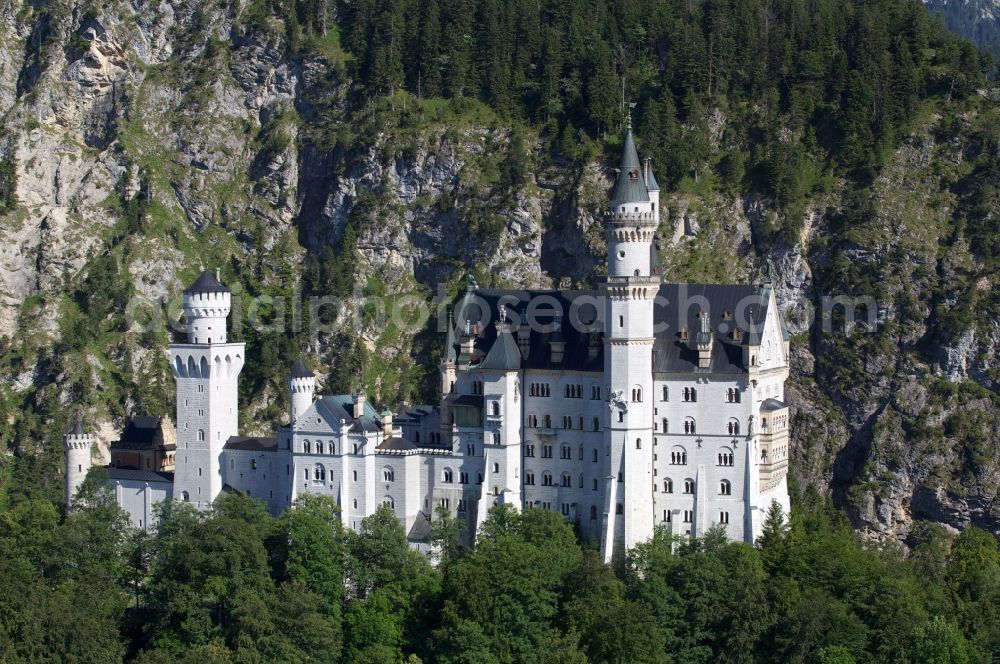 Schwangau from the bird's eye view: Neuschwanstein castle in Schwangau in Bavaria