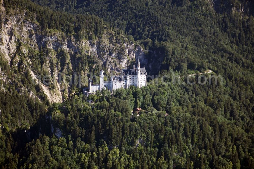 Aerial image Schwangau - Neuschwanstein castle in Schwangau in Bavaria