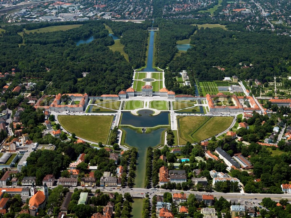 München from the bird's eye view: View the Nymphenburg Palace in Munich in Bavaria