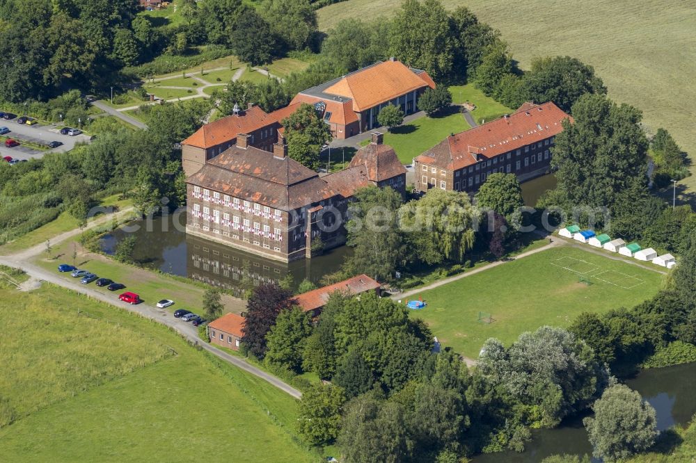 Hamm from above - View at the water castle Oberwerries at the Lippeauen in the district Heessen in Hamm in the federal state of North Rhine-Westphalia NRW. In the castle are among others a profession school camp and today's sports and training center of the Westphalian Gymnastics Federation located