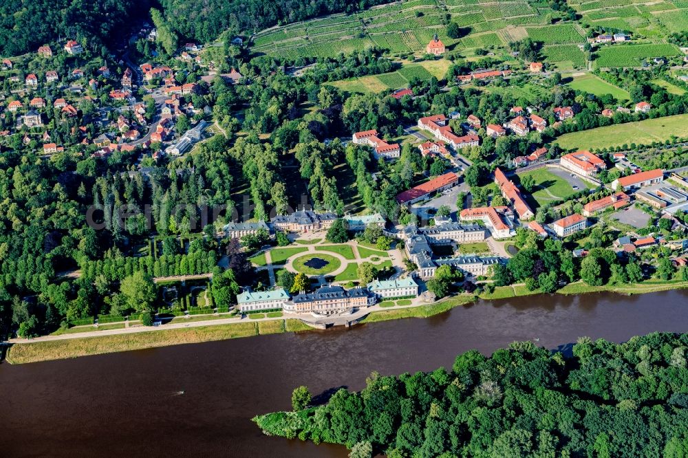 Dresden from above - Building complex in the park of the castle Pillnitz in Dresden in the state Saxony, Germany