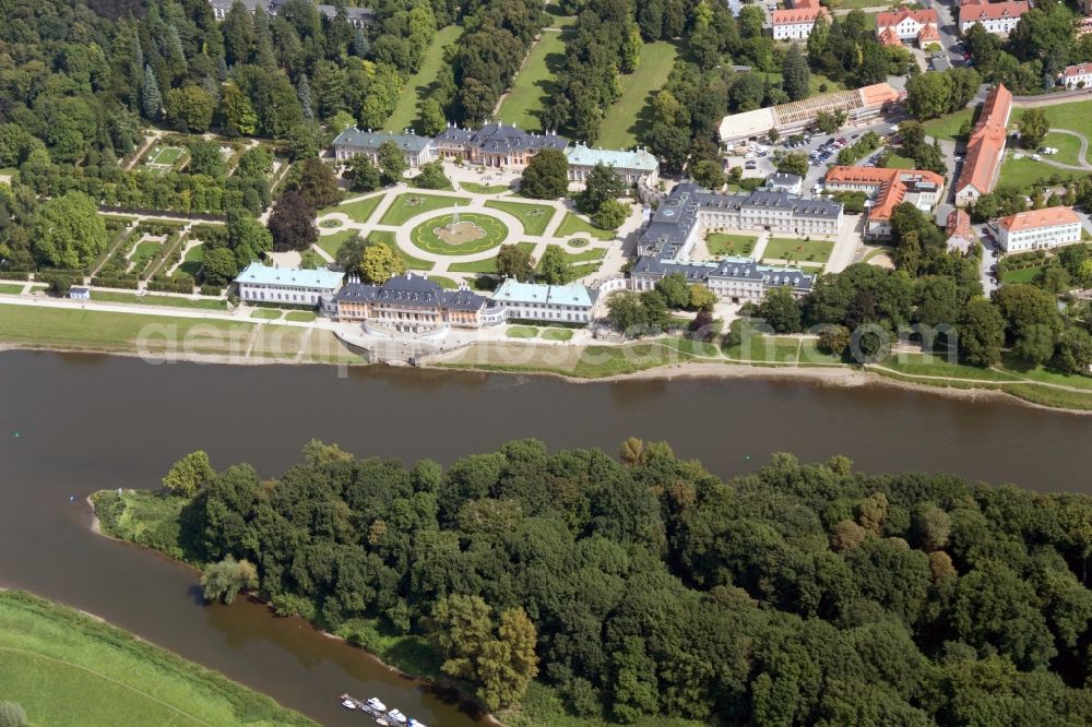 Dresden from the bird's eye view: Pillnitz Castle on the banks of the Elbe in Dresden in Saxony