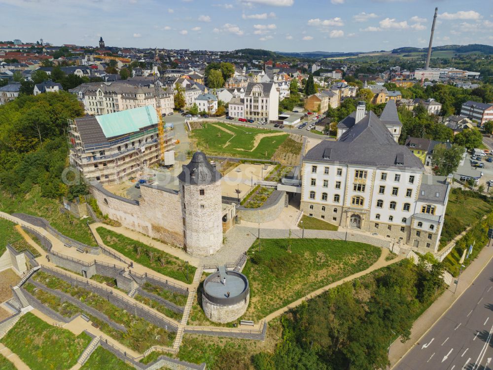 Plauen from above - Plauen Castle, also called Castle of the Voegte, is a castle complex in the Plauen district of Schlossberg in Plauen in the federal state of Saxony, Germany, with only remnants remaining