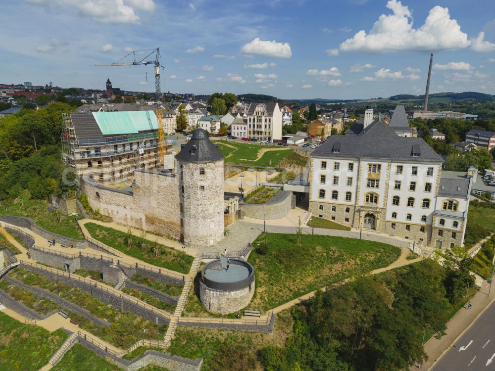 Plauen from the bird's eye view: Plauen Castle, also called Castle of the Voegte, is a castle complex in the Plauen district of Schlossberg in Plauen in the federal state of Saxony, Germany, with only remnants remaining