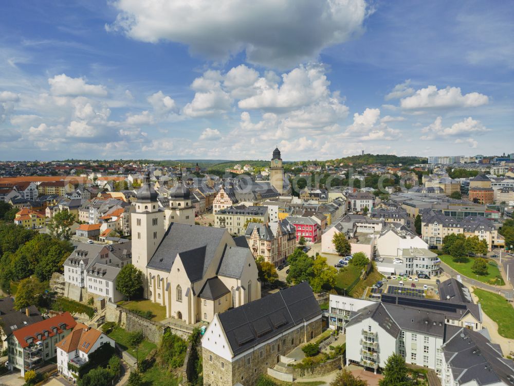 Aerial photograph Plauen - Plauen Castle, also called Castle of the Voegte, is a castle complex in the Plauen district of Schlossberg in Plauen in the federal state of Saxony, Germany, with only remnants remaining