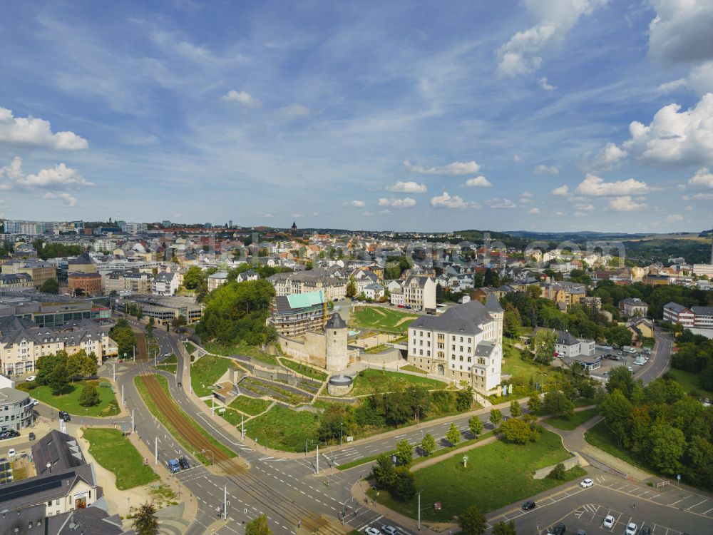 Plauen from above - Plauen Castle, also called Castle of the Voegte, is a castle complex in the Plauen district of Schlossberg in Plauen in the federal state of Saxony, Germany, with only remnants remaining