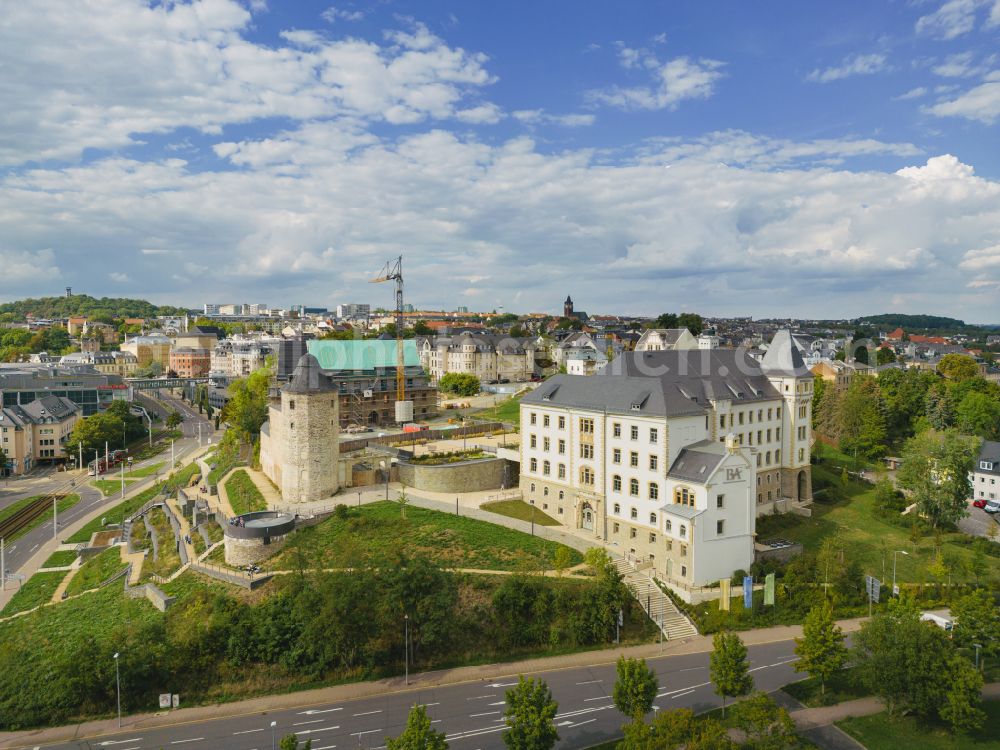 Plauen from above - Plauen Castle, also called Castle of the Voegte, is a castle complex in the Plauen district of Schlossberg in Plauen in the federal state of Saxony, Germany, with only remnants remaining