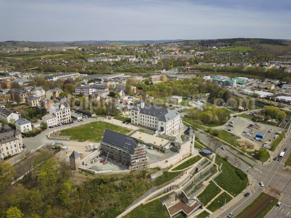 Plauen from above - Plauen Castle, also called Castle of the Voegte, is a castle complex in the Plauen district of Schlossberg in Plauen in the federal state of Saxony, Germany, with only remnants remaining