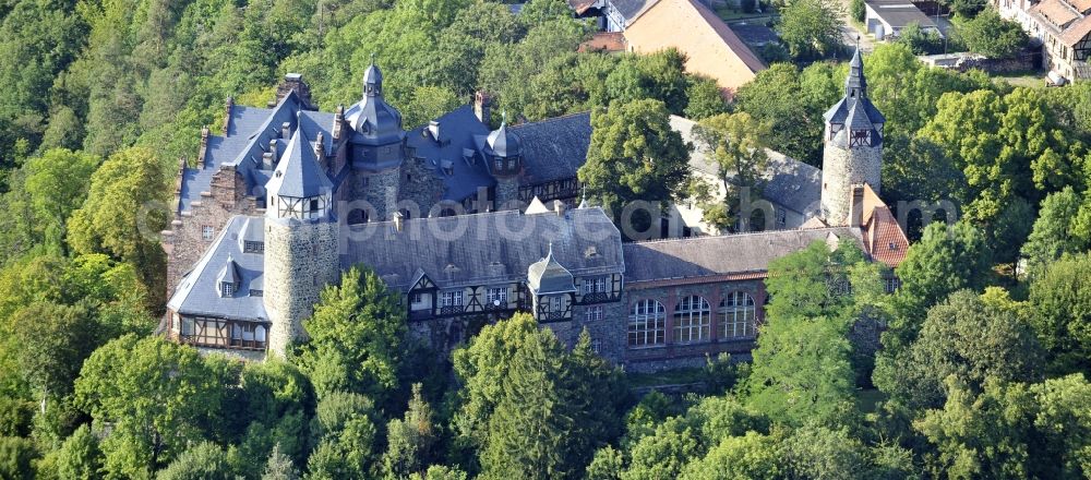 Mansfeld from above - Castle of Schloss Rammelburg in Mansfeld in the state Saxony-Anhalt